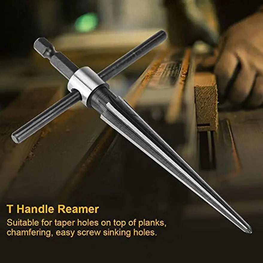 T Handle Tapered Tool Drill Bit Bridge Pin Hole Hand Held Reamer 6 Flute Chamfer Reaming Woodworker Cutting Tool Core  5-16mm
