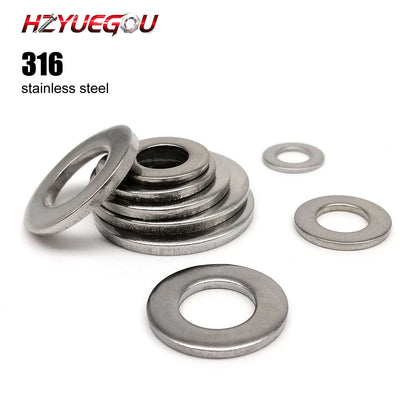 HZYUEGOU M1.6 M2 M2.5 M3 M3.5 M4 M5 M6 M8 M10 M12 M14 M16 M20 M24 GB97 A4 316 Stainless Steel Flat Washer Plain Gasket Ring