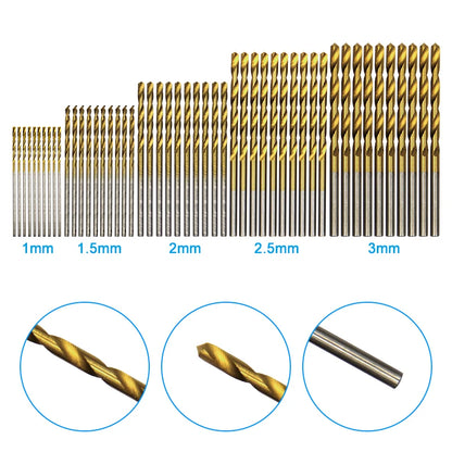 50pc titanium plated twist drill set 1-3mm small drill bit electric drill drilling set DIY woodworking drilling and opening tool