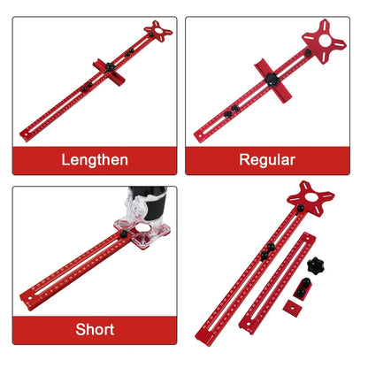 3-in-1 Aluminum Router Guide Jig, Adjustable Circle Cutting Tool for Woodworking, Multifunction Template for Cabinet Hardware