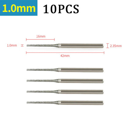 7/10PCS 0.8/1/1.2/1.5/1.8/2/2.5mm Diamond Coated Drill Bits with 2.35mm Shank Glass Jade Amber Jewelry Diamond Drill Bit