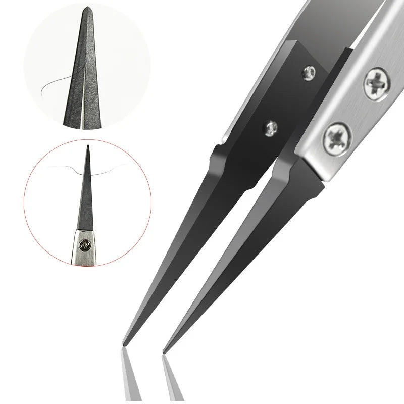 1pc ESD-259 Stainless Steel Precision Pliers-Precision Anti-Static Carbon Fiber Tweezers,Used For Crafts,Jewelry,Electronics