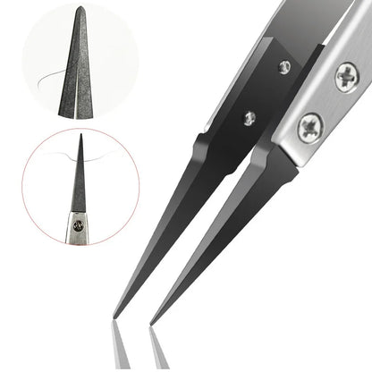 1pc ESD-259 Stainless Steel Precision Pliers-Precision Anti-Static Carbon Fiber Tweezers,Used For Crafts,Jewelry,Electronics