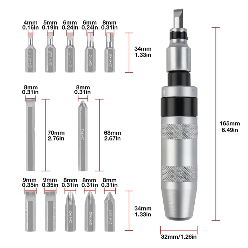 13 Piece Impact Screwdriver Set Hand Impact Driver Bits Heavy Duty Combination Impact Hardware Bits Corrector Screwdriver Set