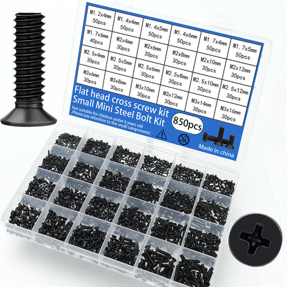 850pcs KM Black Phillips Countersunk Head Screws, Flat Head Screws, Boxed for Mobile Phones, Laptops, Tablets Repair Screws