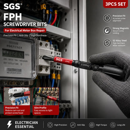 FPH Electrician Screwdriver Bit Set 65mm Magnetic S2 Steel Driver Bits for Meter Box Distribution Cabinet Circuit Breaker Electrical Equipment Repair