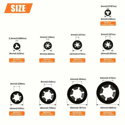460pcs Internal Tooth Star Lock Washers in 9 Sizes Quick Lock Washers Push Nuts Speed Clamps Fastening Hardware Combination Kit