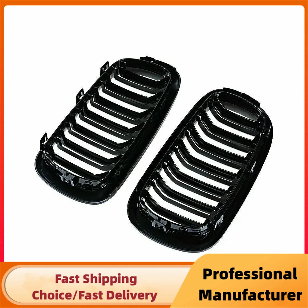 For BMW F15 F16 X5 X6 F85 F86 2014-2018 Front Bumper Kidney Racing Grille Glossy Black Car Double Slat Grill