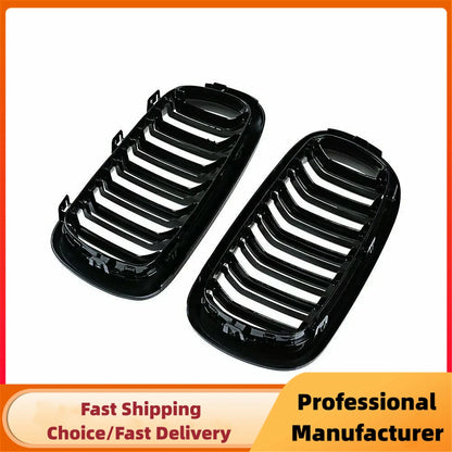 For BMW F15 F16 X5 X6 F85 F86 2014-2018 Front Bumper Kidney Racing Grille Glossy Black Car Double Slat Grill