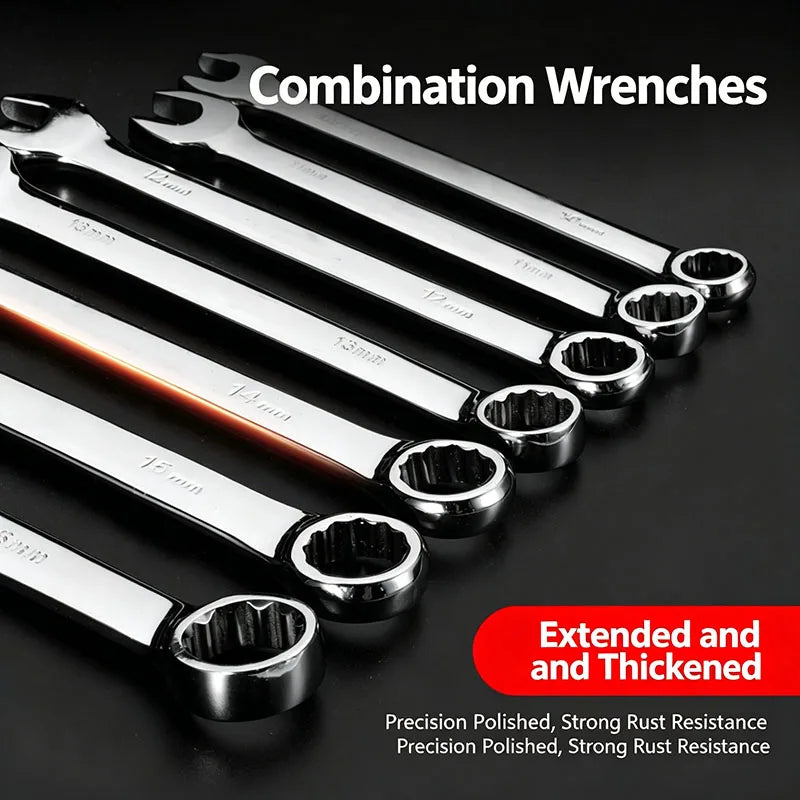 WEELEE 6-32mm Combination Wrench Metric Plum Blossom Ring Open-ended Spanner Hardware Parts Automotive Repair Wrench Hand Tools