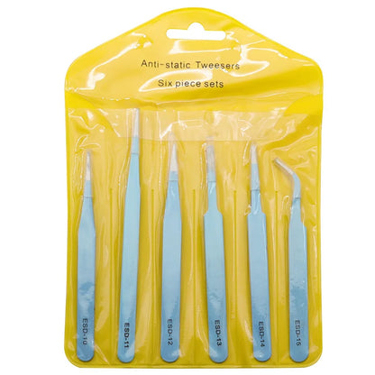 6pcs Precision Tweezer Set ESD Anti-Static Non-magnetic Tweezers for Electronics Craft Laboratory Work Jewelry-Making Hand Tool