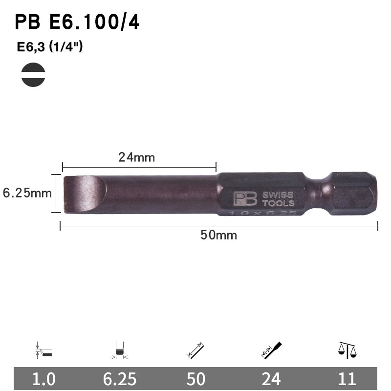 PB Swiss Tools 1/4 Inch Nano-Coated Precision Screwdriver Bit Set for Slotted Screws Cordless Electric Screwdriver Accessories
