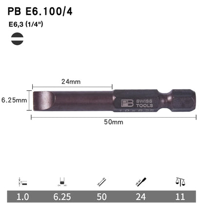 PB Swiss Tools 1/4 Inch Nano-Coated Precision Screwdriver Bit Set for Slotted Screws Cordless Electric Screwdriver Accessories