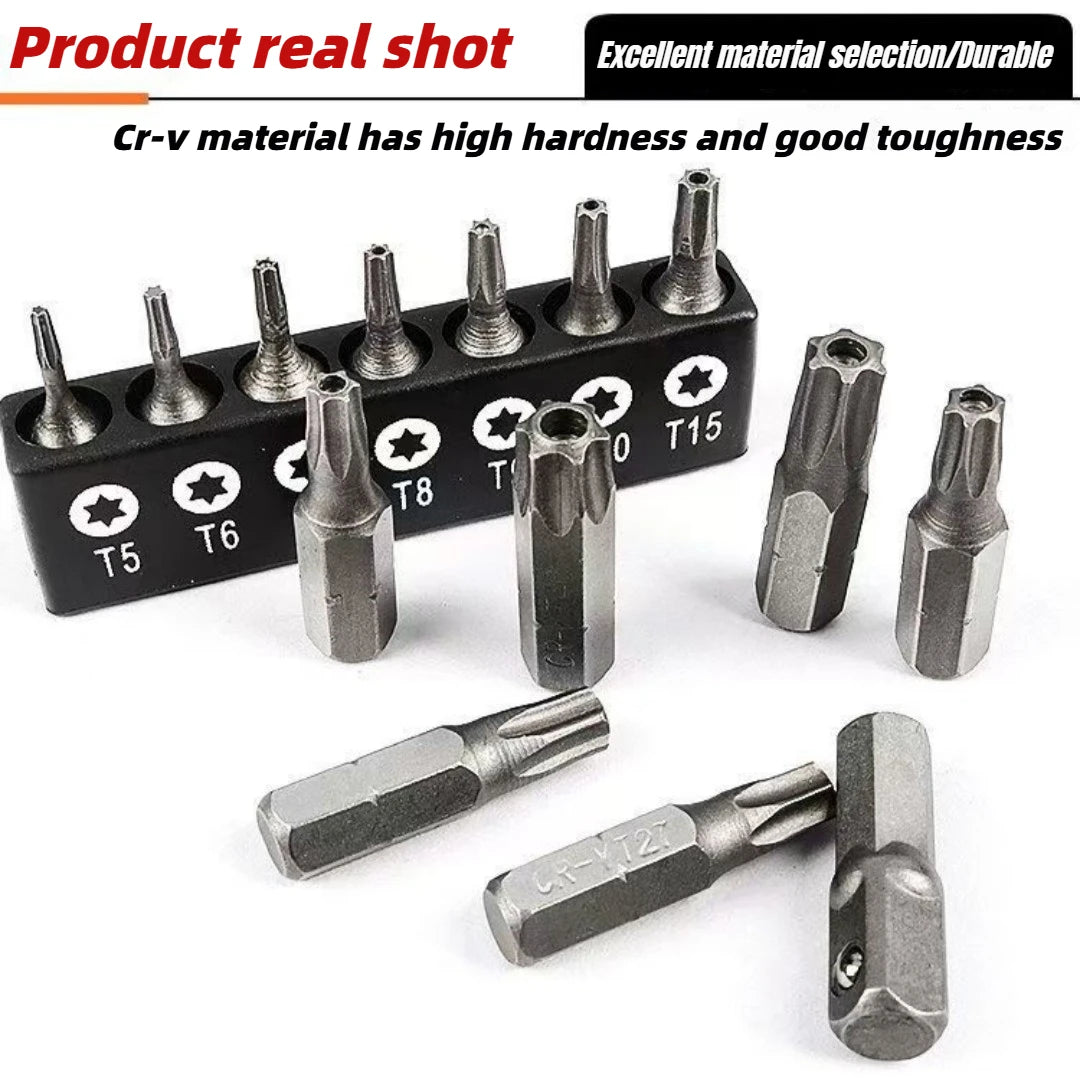 Torx Screwdriver Bit Set Tamper Proof Security Drill Bits 25mm Long Flat Head 1/4” Hex Screw Driver Hand Tools T5-T40