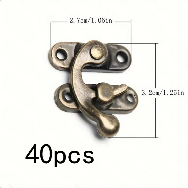40PCS Retro Hook Latch Buckle Lock Reinforced Durable for Wooden Jewelry/Luggage Furniture Hardware Fastener