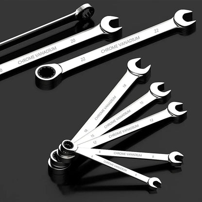 WEELEE Ratcheting Combination Wrench Set, Metric 6-19mm Auto Repair Key Wrenches,Spanner with Rolled Cloth Bags
