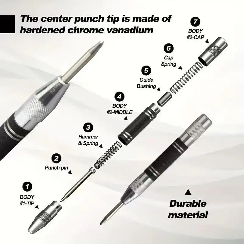 Auto Center Puncher Heavy Duty Drill Guide Tool for Wood Metal Steel Spring Loaded Hole Marker Automatic Hand Tool
