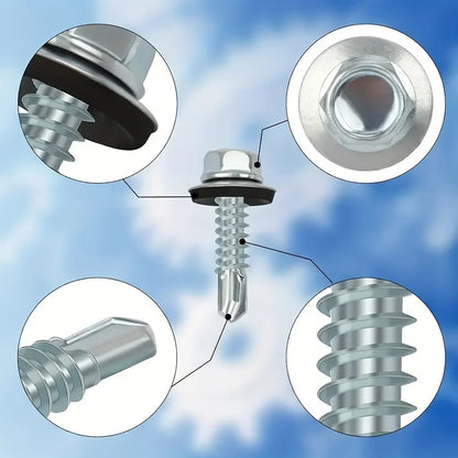 50 sets of heavy-duty stainless steel self-tapping screws - waterproof and rust-proof with washers, suitable for outdoor metal r