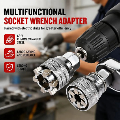 Universal Socket Tool 10-19mm (3/8"-3/4") with 3/8" Drill Adapter, Pass-Thru Socket Set for Mechanical Repair