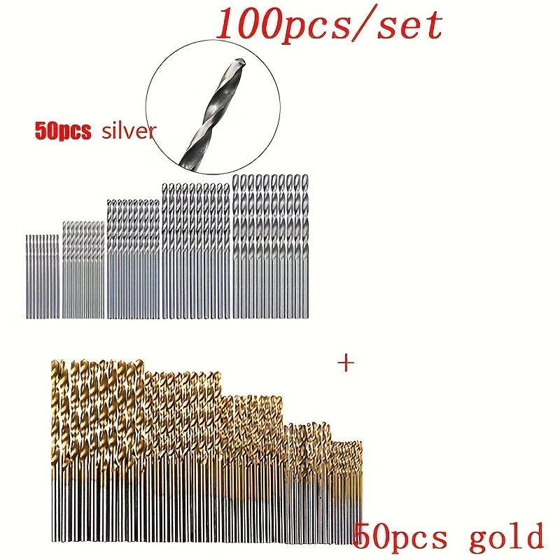 100pcs Titanium Coated HSS Drill Bit Set | Straight Shank | For DIY/Wood/Plastic/Metal | Home Improvement Tools