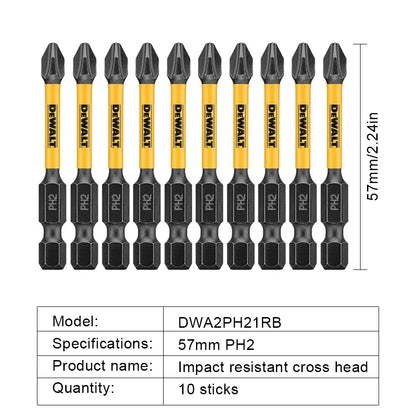 DEWALT 2/5/10PCS PH2 57mm Impact Screwdriver Bits Phillips Bit Electric Screwdriver Drill Bits Power Tool Accessories DWA2PH21RB