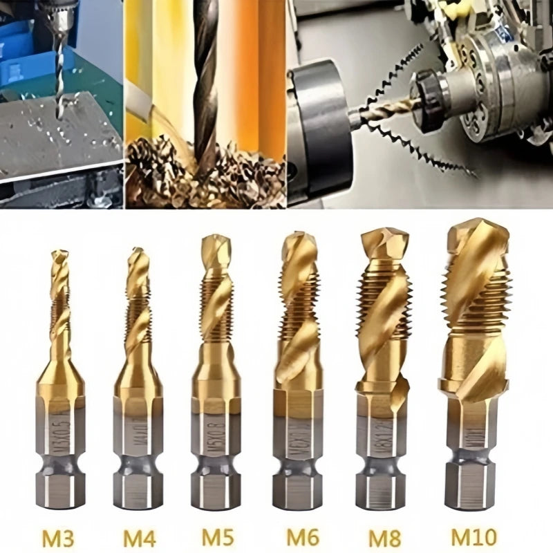 6Pcs HSS Drill Tap Set High Speed Combination Drill and Tapping Tool for Drilling Tapping Threading M3 M4 M5 M6 M8 M10 Drill Bit