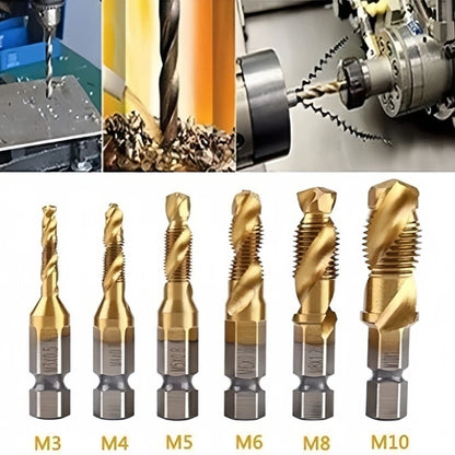 6Pcs HSS Drill Tap Set High Speed Combination Drill and Tapping Tool for Drilling Tapping Threading M3 M4 M5 M6 M8 M10 Drill Bit
