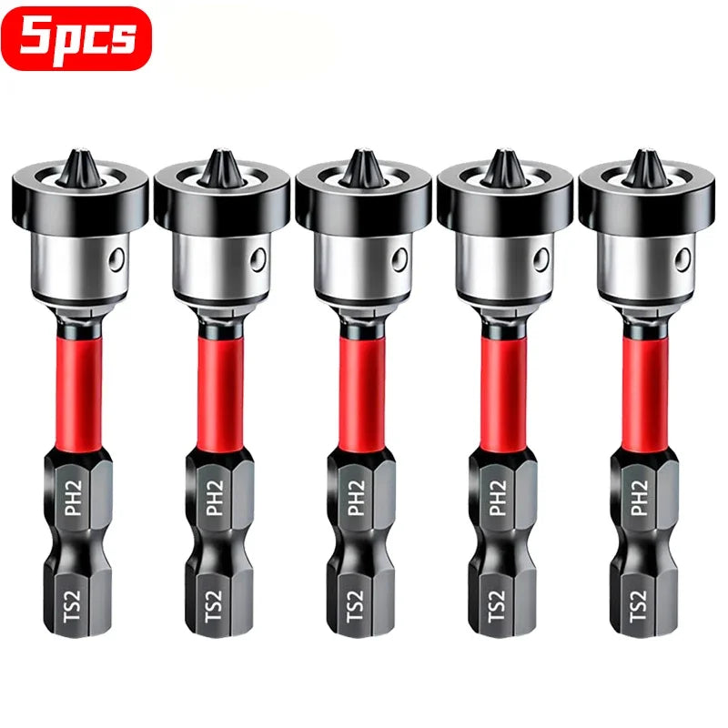 1/3/5pc Magnetic Drywall Screw Setter Bits PH2 Positioning Bits with Removable Aluminum Collar for Sheetrock Plasterboard Screws