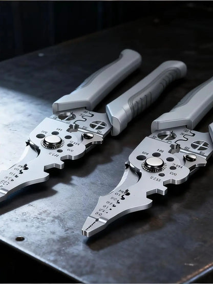 Multifunction Industrial Wire Stripper Cutter Crimper Heavy Duty Stainless Steel Electrical Pliers with Ergonomic Comfort Grip+