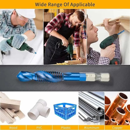 M3 M4 M5 M6 M8 M10 Tap Drill Titanium Plated Hex Shank HSS Screw Machine Compound Hand Tools Metric Thread Tap Drill Bits Set