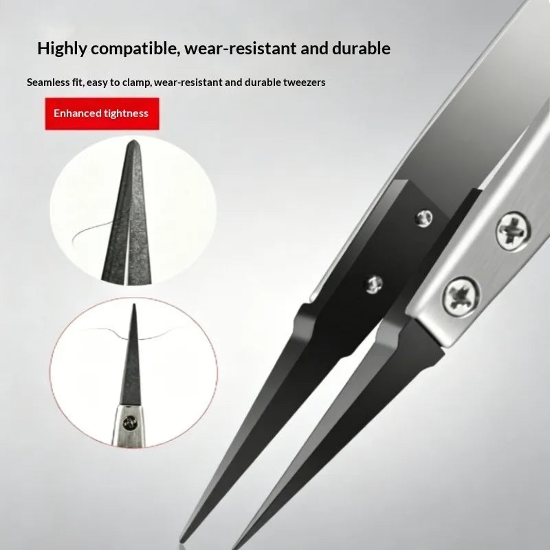 ESD Anti Static Tweezers Heavy Duty Precision Metal Clips Straight Curved Mouth Thick Non Slip Low Heat Transfer Electronics PCB