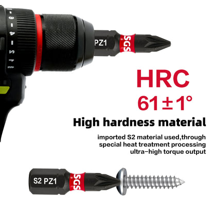 30PCS Pozidriv Screwdriver Bits PZ1 PZ2 PZ3 Options, 25mm S2 Steel Impact Driver Bits, 1/4" Hex for Woodworking & Construction