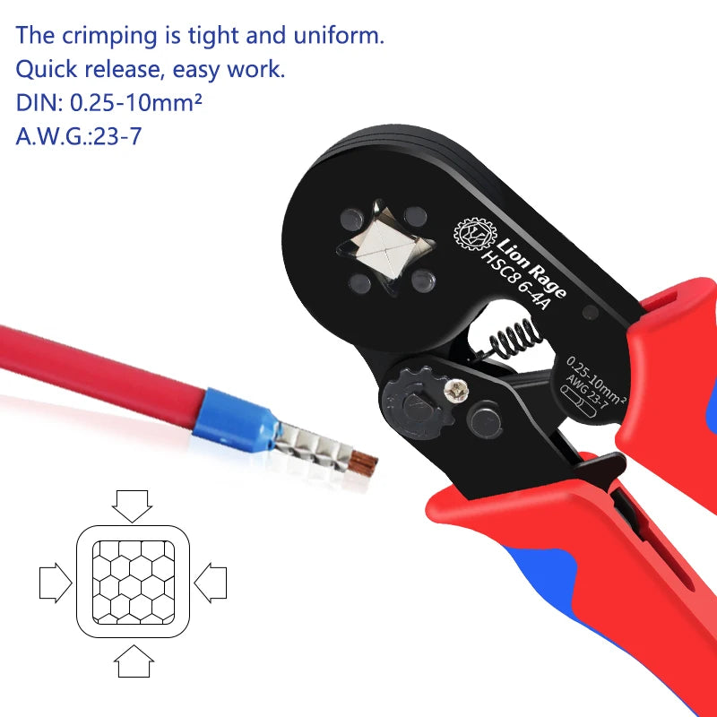 Crimping Tool HSC8 6-4 0.25-10mm for Ferrule Tubular Terminals ² 23-7AWG Ferrule Crimping Clamp Set Wire Head Electrician Tools
