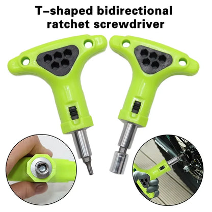 T-Handle Ratchet Screwdriver 6.35mm Bit Socket Dual-Use Wrench Reversible Home Repair Labor Saving Tools