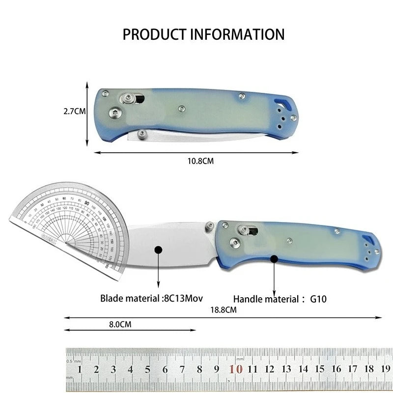 BM 535 Transparent Blue Folding Pocket Knife S30V Blade Non-Slip G10 Handle Portable EDC Tool for Outdoor Camping Daily Use Gift