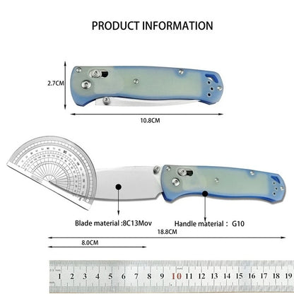 BM 535 Transparent Blue Folding Pocket Knife S30V Blade Non-Slip G10 Handle Portable EDC Tool for Outdoor Camping Daily Use Gift