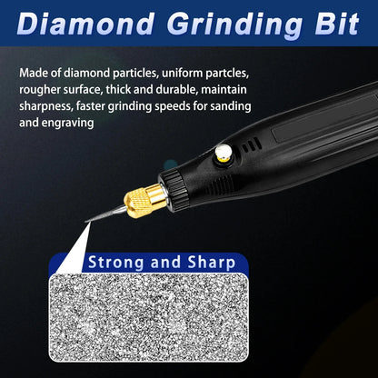 30PCS Diamond Burrs Set 3mm Shank Rotary Tool Bits for Dremel Grinding Engraving Drill Bits Kit for Glass Stone Ceramic Metal