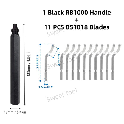 Deburring Tool Metal Handle with 1/10/11 Swivel Blades Burr Removal Reamer Tool for Plastic Metal Copper PVC Resin 3D Printing