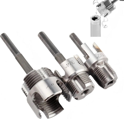 3Pcs Internal & External Pipe Threading Tool,Electric Drill Compatible Pipe Thread Cutting Tool for 1/2"3/4"1" PVC/Plastic Pipes