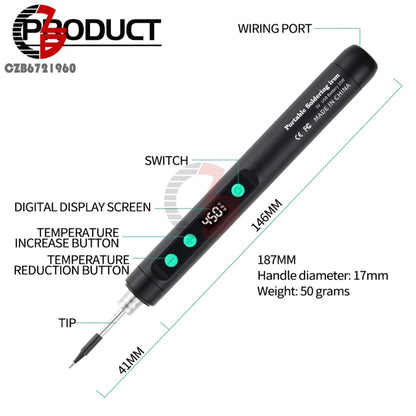 DC 5V Mini USB Type-C Soldering Iron Set Digital Electric Soldering Iron Adjustable Temperature DIY Heating Repair Welding Tool
