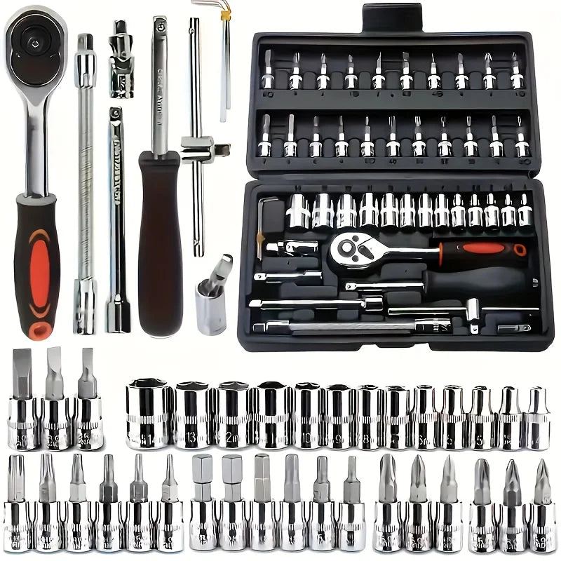 150/46pcs Auto Mechanical Repair Tool Set, Multifunctional with Socket, Wrench And Ratchet Set, Auto Repair, Mechanical Toolkit