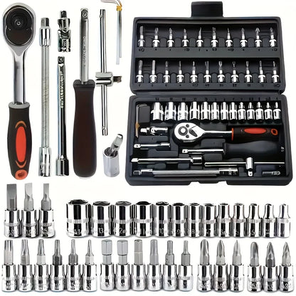 150/46pcs Auto Mechanical Repair Tool Set, Multifunctional with Socket, Wrench And Ratchet Set, Auto Repair, Mechanical Toolkit