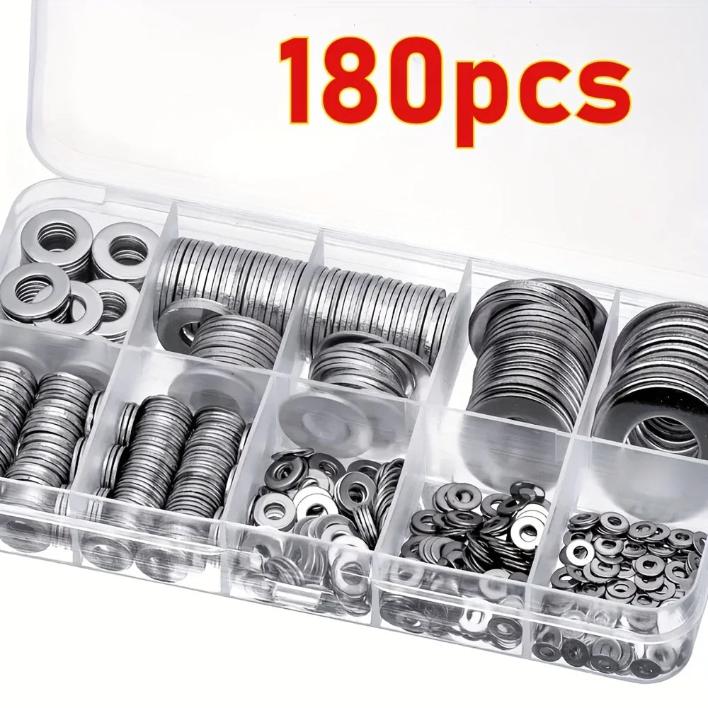 180pcs Stainless Steel Washer Set, M2-M10 Size, Easy to Install, Durable Material, Ideal for DIY Projects/Machinery
