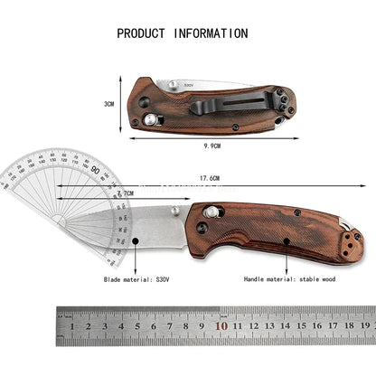 North Fork BM 15031 Outdoor Axis Folding Knife with Clip Jungle Exploration Wilderness Camping Backpacking Utility Jackknife Stablized Wood Handle