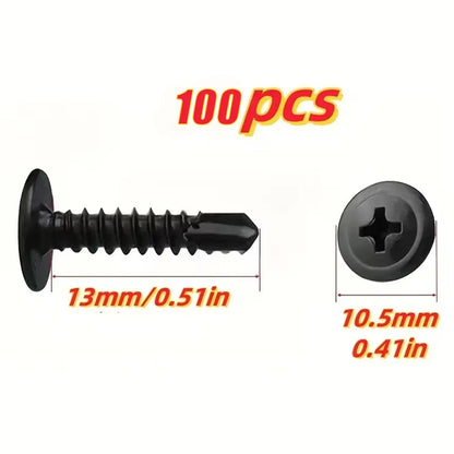 100/300-Pack Black Self-Drilling TEK Screws 410 SS 8.8 Grade Phillips Head 13-25mm Rust-Resistant for Metal/Wood/Plastic DIY Rep