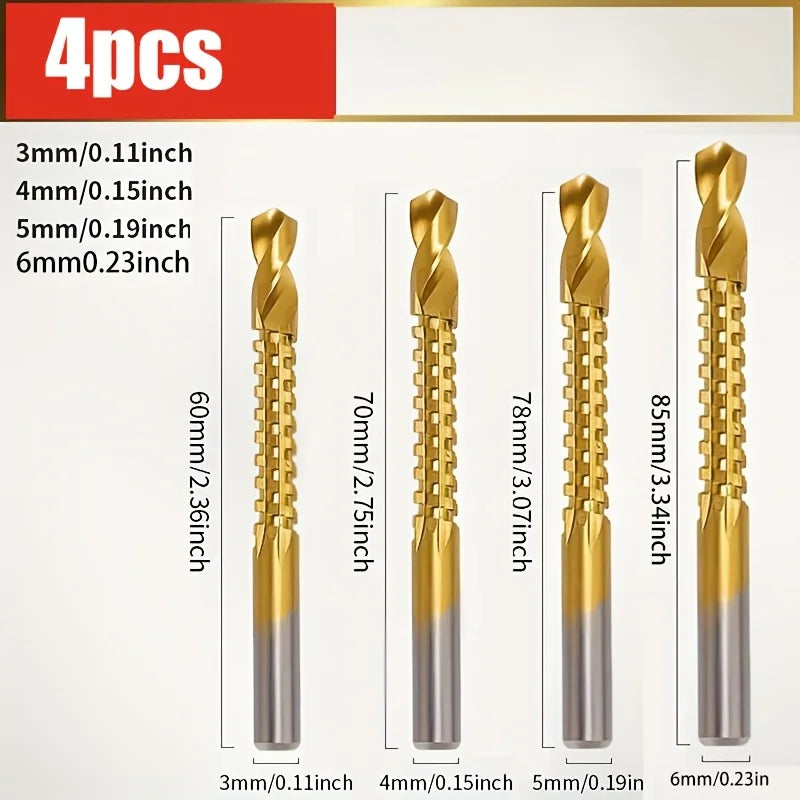 HSS Twist Drill Bits Set Titanium Coated Drill Bit 3-6mm Serrated Grooving Spiral Jagged Saw Drill Bit Composite Drill Bits