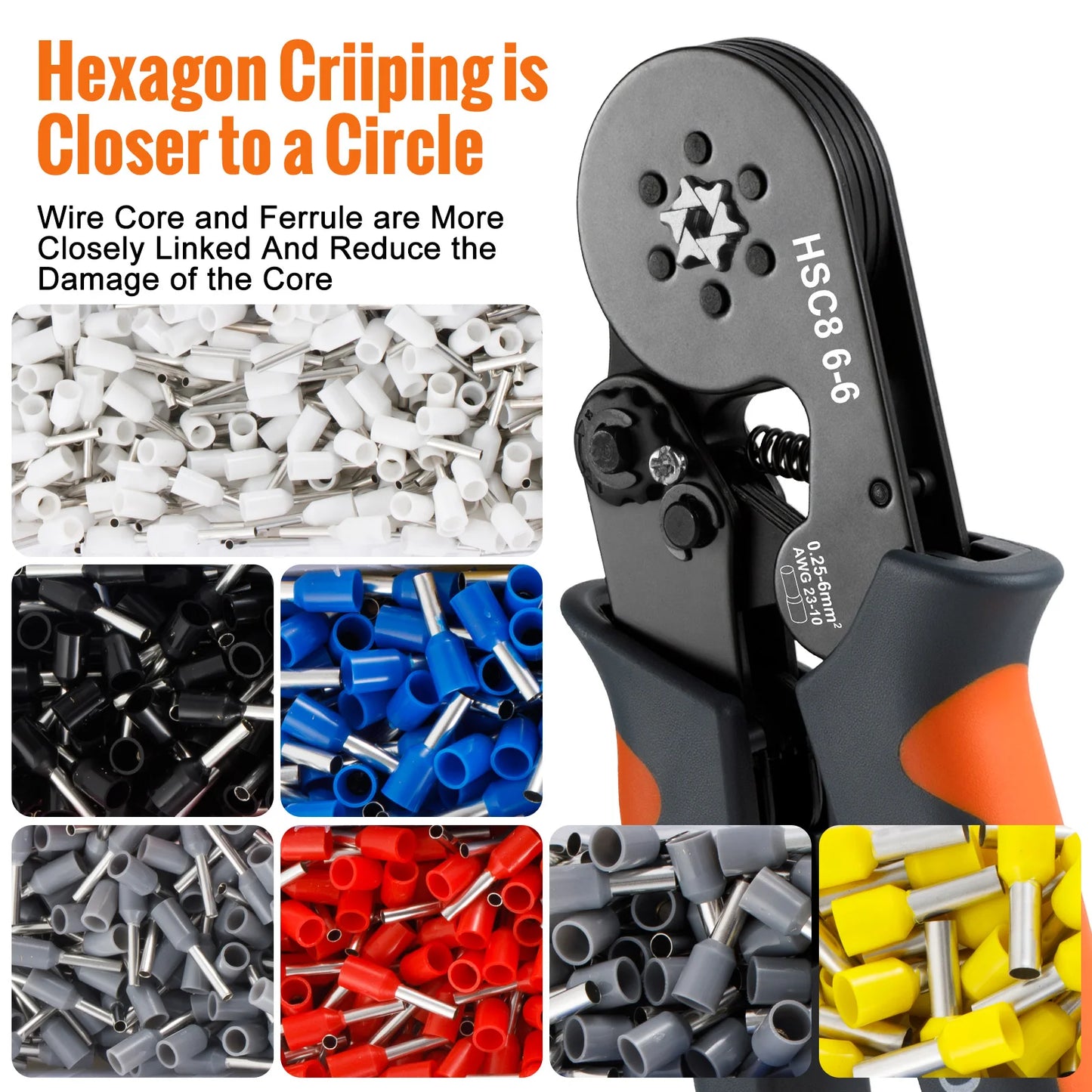 Ferrule Crimping Tool or Tool Kit,HSC8 6-6A/6-4A Ratchet Mini Electrical Clamp,for Tubular Terminal,WOZOBUY Brand Hardware Tool