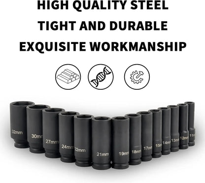 1/2" Drive Deep Impact Socket Drive Metric Wrench Socket Deep Impact Socket Pneumatic Wrench Head Tire Removal Tools