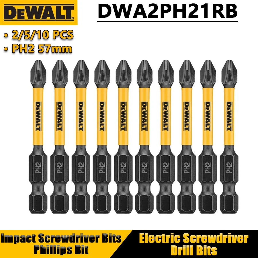DEWALT 2/5/10PCS PH2 57mm Impact Screwdriver Bits Phillips Bit Electric Screwdriver Drill Bits Power Tool Accessories DWA2PH21RB