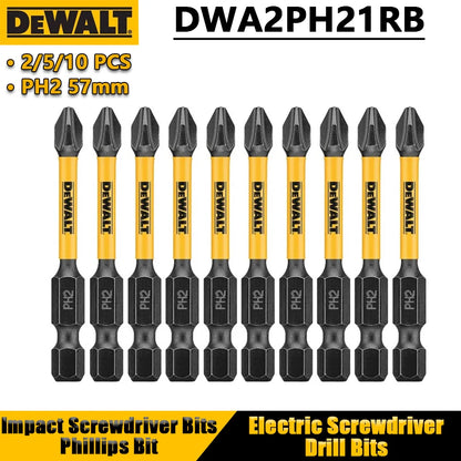 DEWALT 2/5/10PCS PH2 57mm Impact Screwdriver Bits Phillips Bit Electric Screwdriver Drill Bits Power Tool Accessories DWA2PH21RB
